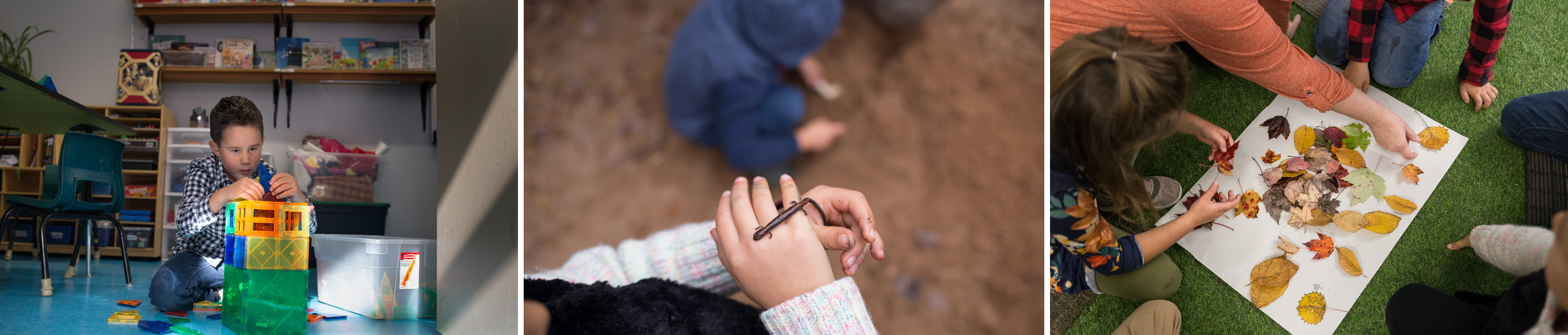 grid of images of children in nature and in the classrrom